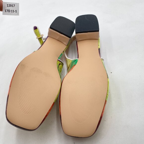 YDN Colorful-feather Square Toe Block Low Heels Slingback Formal Dressy Pump - Picture 7 of 8